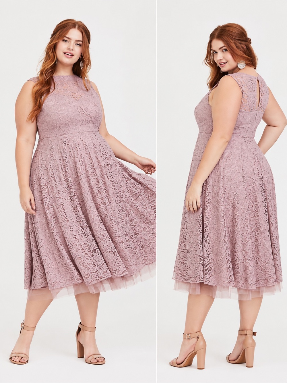 Torrid Special Occasion Mauve Pink Lace Tulle Fit & Flare Midi Dress Size 16